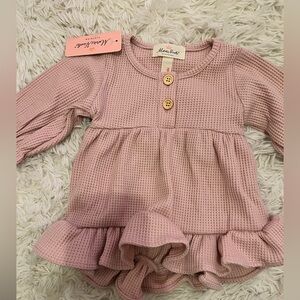 Pink Waffle Knit Baby Dress with Ruffle Hem